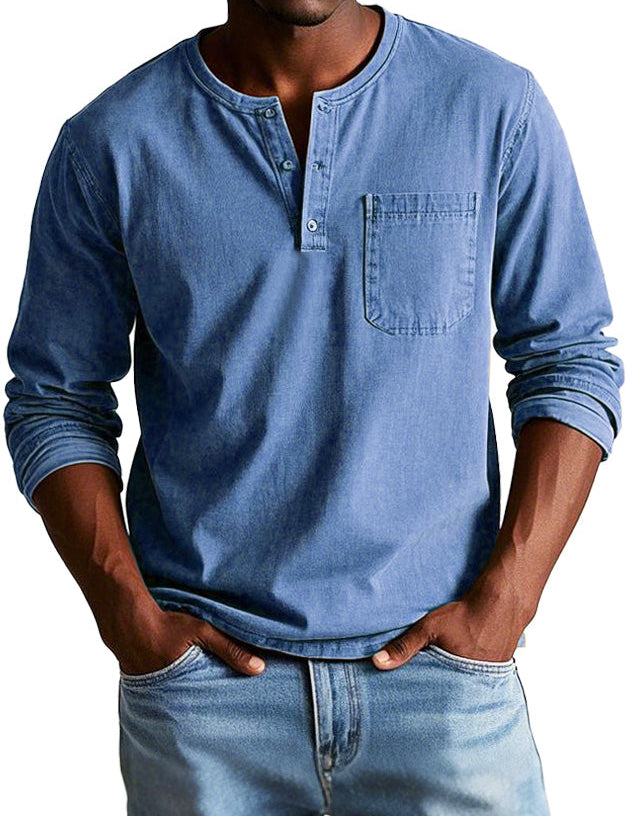 Timeless Long Sleeve Henley Shirt Blue Men Shirts