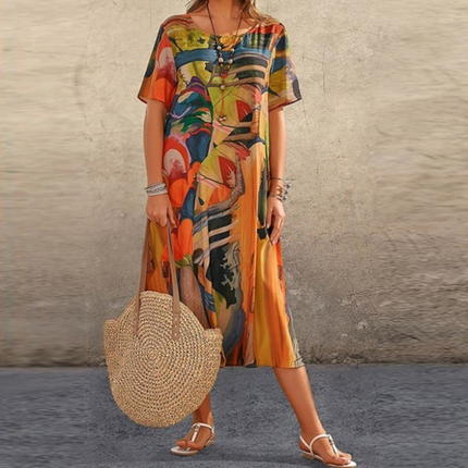 Taylor | Comfortable Floral Dress Orange Dresses