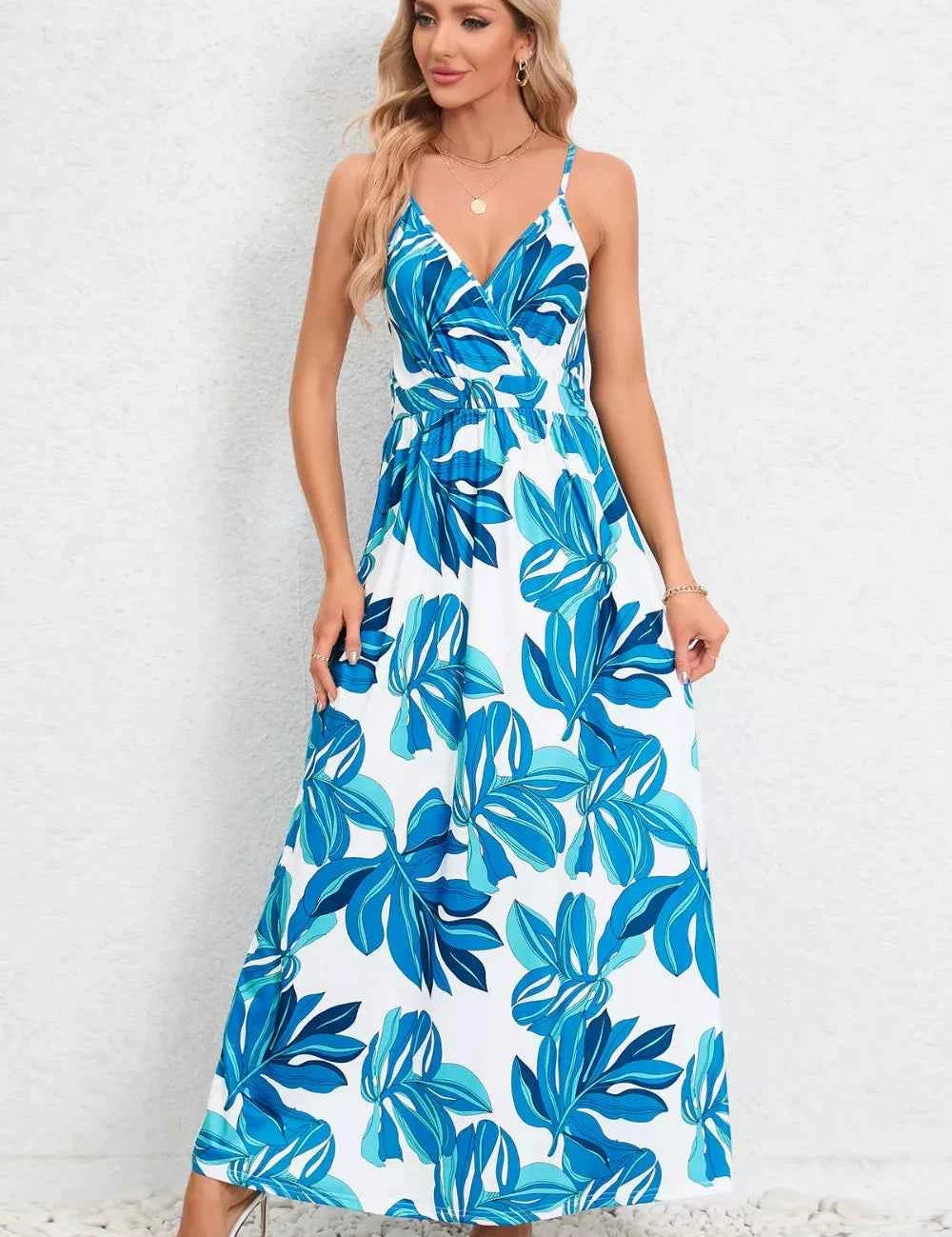 Printed Surplice Maxi Cami Dress
