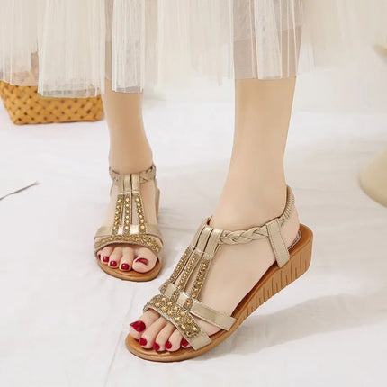 Nova™ - Crystal Orthopedic Sandals With Handmade Details Leather Gold