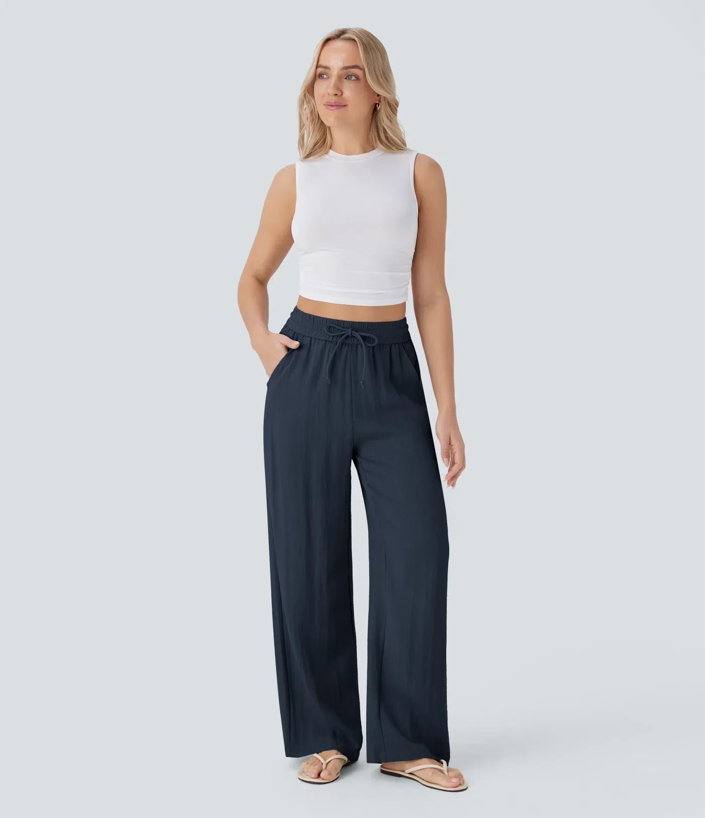 Elegant Linen Wide‑Leg Pants Women Pants