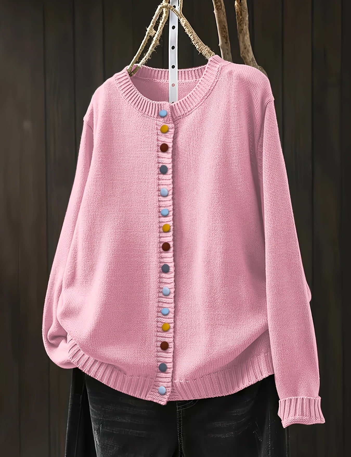 Relaxed Button Cardigan – Soft Everyday Layer Pink Cardigan
