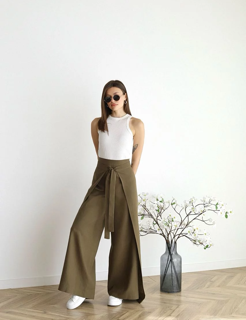Ophelia | Wide-cut women's linen pants Khaki Pants