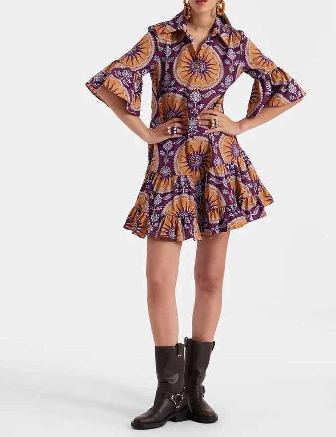 Tiered Dropped Waist Mini Dress Purple Dresses