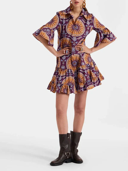 Dropped Waist Tiered Mini Dress Purple Dresses