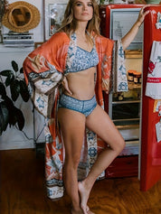 Elegant Long Floral Kimono Robe for Women Dresses