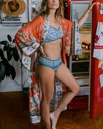 Elegant Long Floral Kimono Robe for Women Dresses