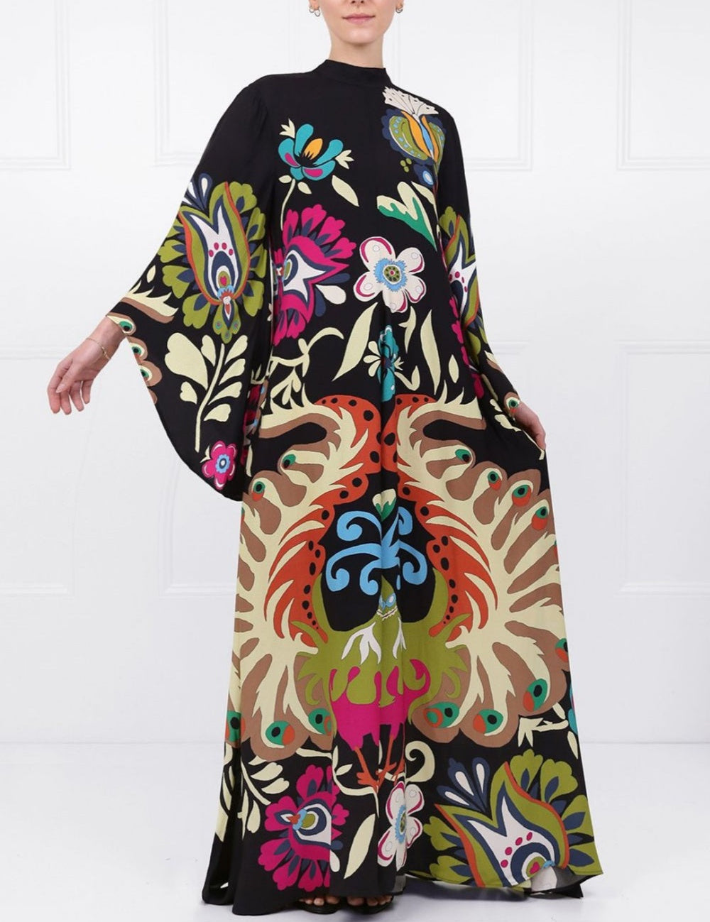 Peacock Printed Maxi Dress Multicolor Dresses