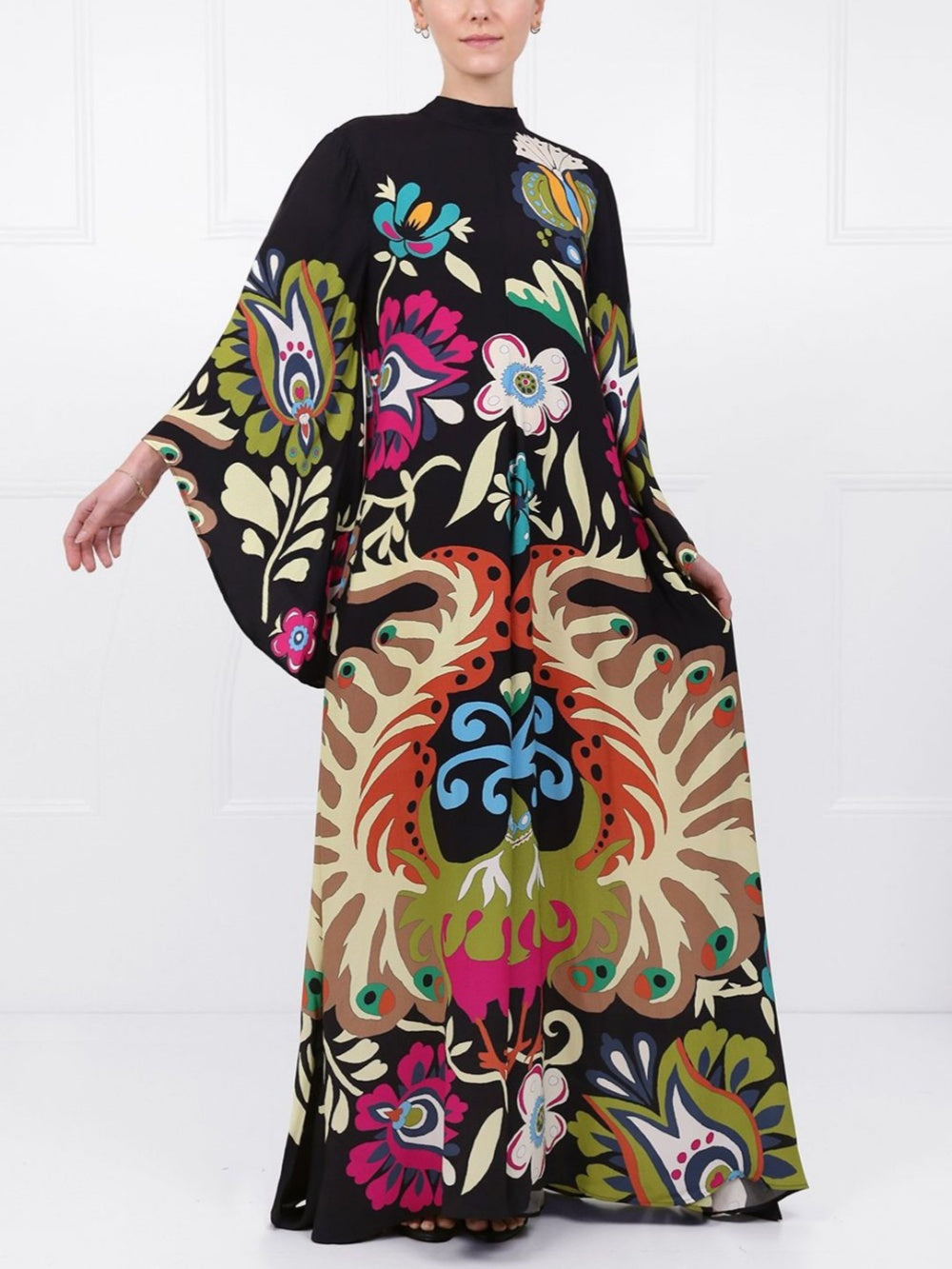 Peacock Printed Maxi Dress Multicolor Dresses