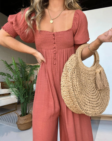 Wyn™ | Feminine Flair Smocked Jumpsuit Jumpsuit