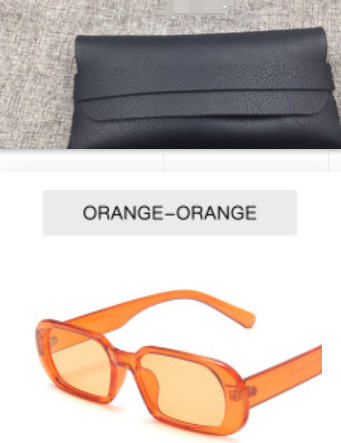 Retro Candy Color Small Frame Sunglasses With glasses bag Orange Sunglasses