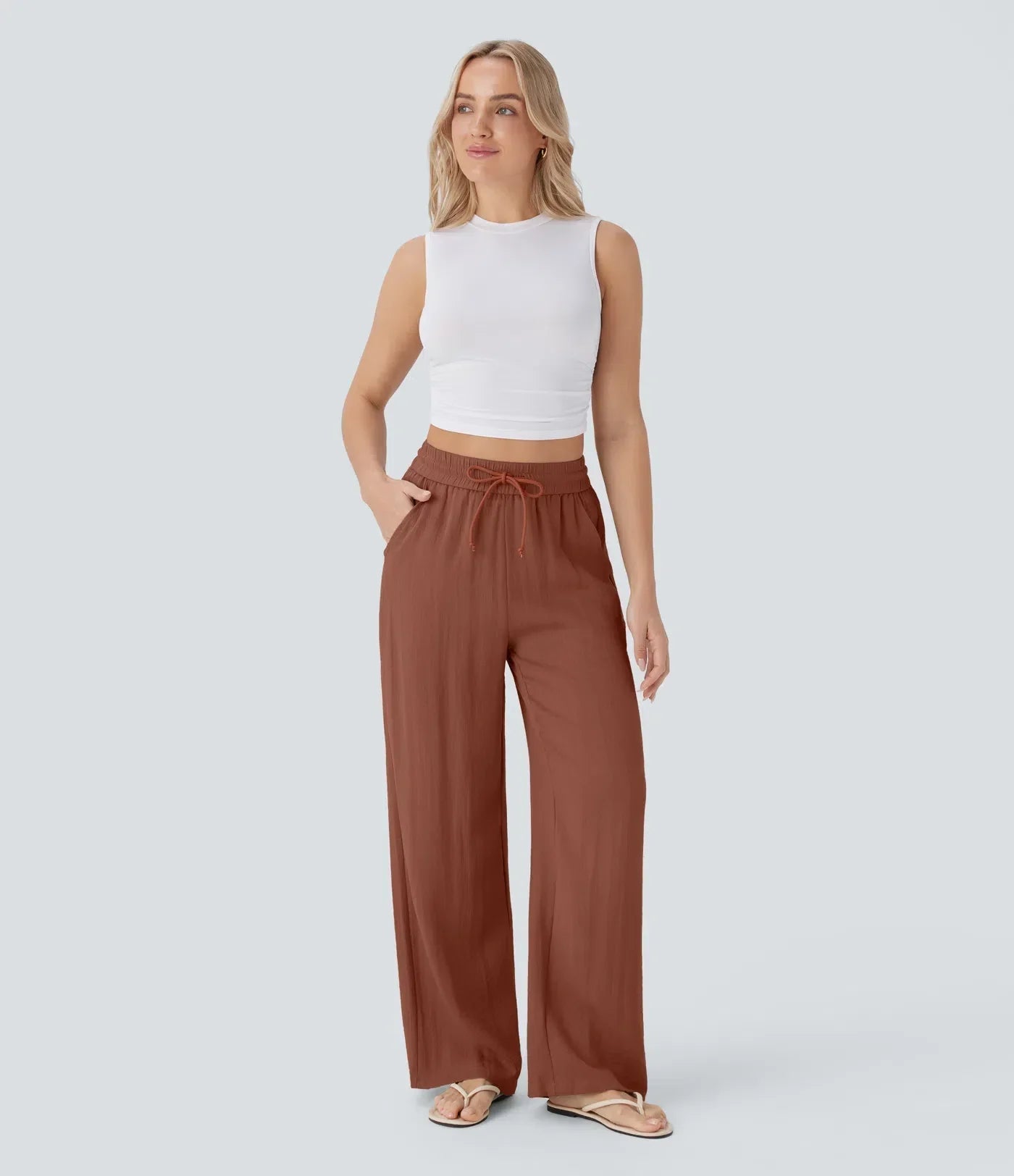 Elegant Linen Wide‑Leg Pants Women Pants
