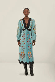 Ailani Blue Flowing Beauty Long Sleeve Midi Dress M Dresses