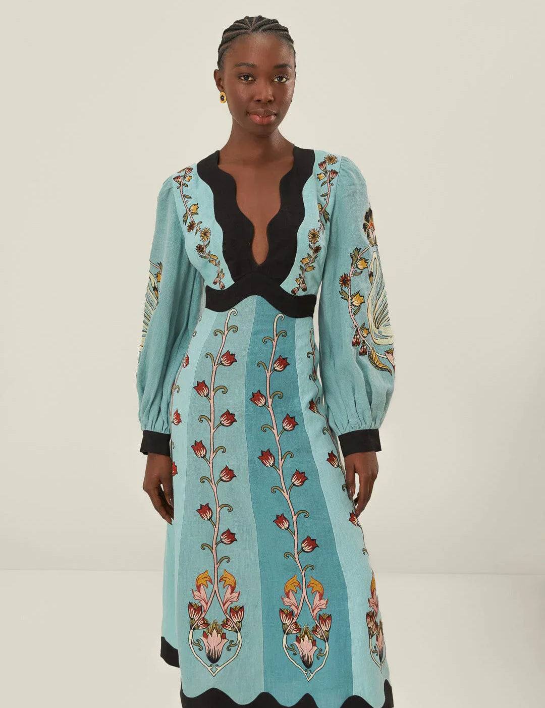 Ailani Blue Flowing Beauty Long Sleeve Midi Dress S Dresses