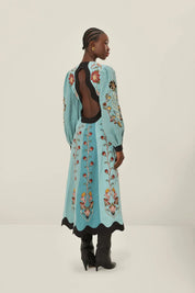 Ailani Blue Flowing Beauty Long Sleeve Midi Dress L Dresses