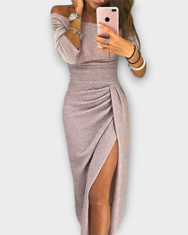 Lena | Elegant Off-Shoulder Dress Light Purple Dresses