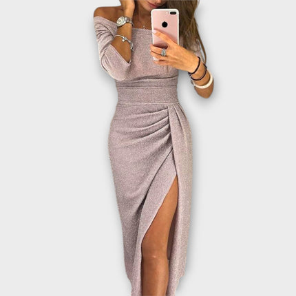Lena | Elegant Off-Shoulder Dress Light Purple Dresses