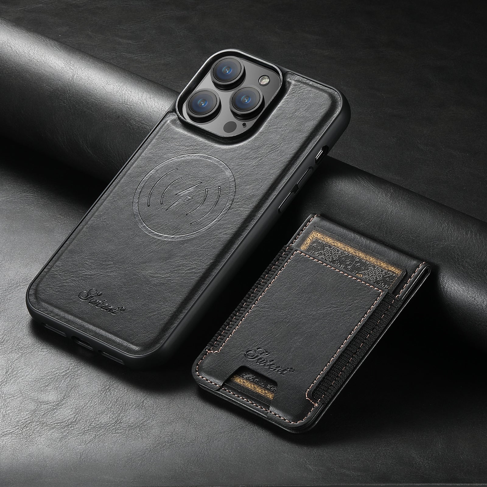 Luxury Leather Phone Case with Card Holder Black Phone Case