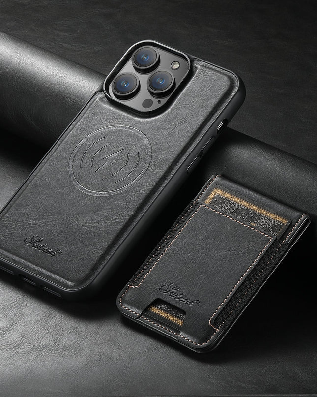 Luxury Leather Phone Case with Card Holder Black Phone Case