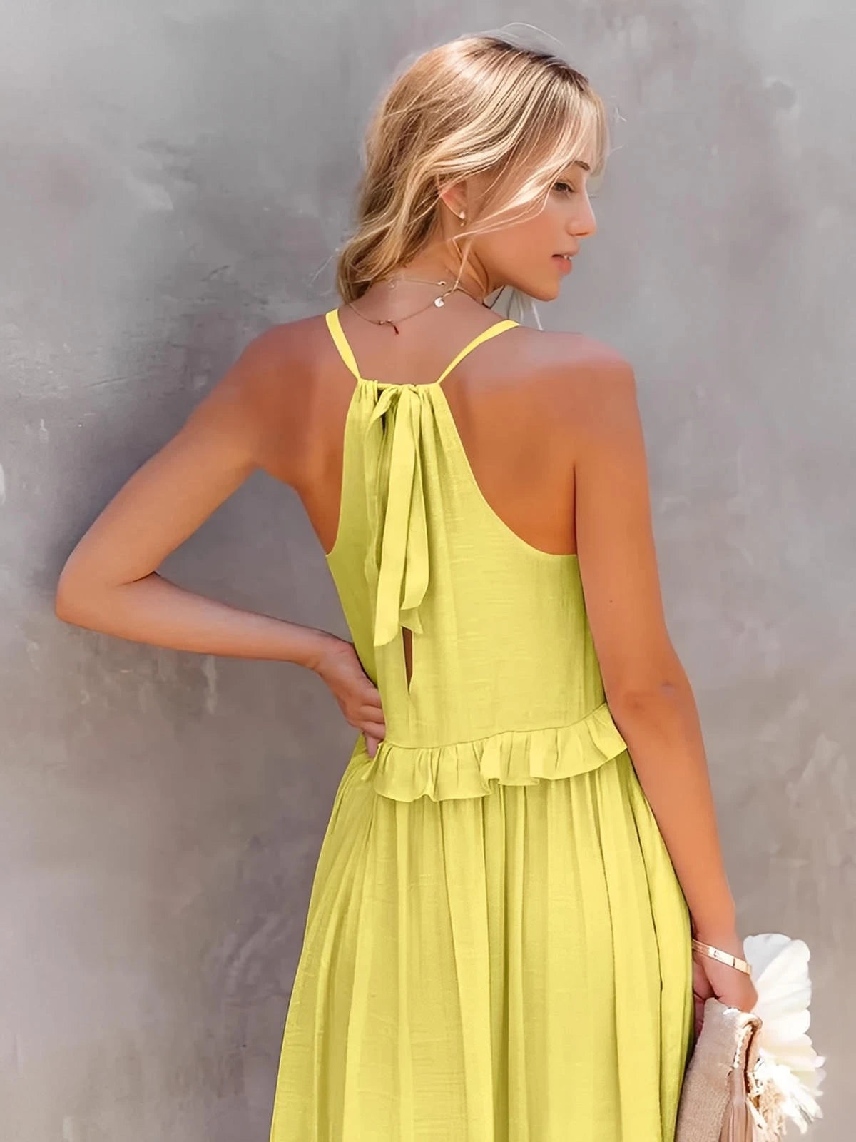 Ruffled Sleeveless Tiered Maxi Dress with Pockets
