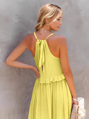 Ruffled Sleeveless Tiered Maxi Dress with Pockets