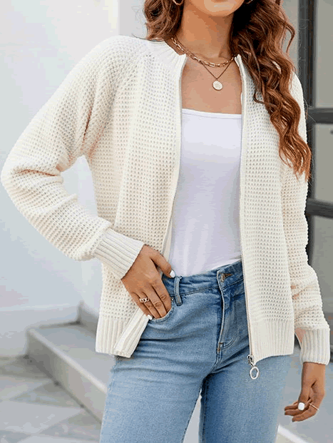 Eleanor | Waffle Cardigan White Coats & Jackets