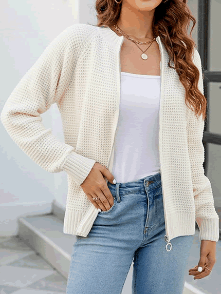 Eleanor | Waffle Cardigan White Coats & Jackets
