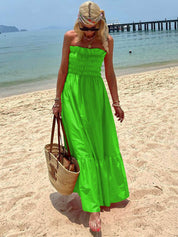 Off Shoulder Smocked Bust Vacation Maxi Dress Dresses