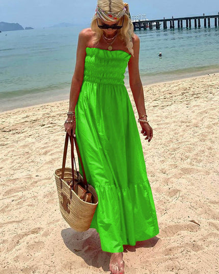 Off Shoulder Smocked Bust Vacation Maxi Dress Dresses