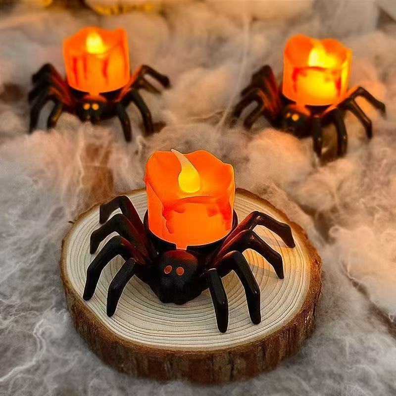 Halloween Spider Candle Night Light Spider Back Orange Candle Halloween Decorations