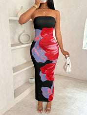 Women's Slim-Fit Floral Print Dress Multicolor Printing Dress