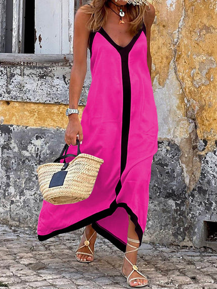 Suspender Colorblock Midi Dress Rose Red Dresses