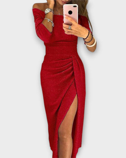 Lena | Elegant Off-Shoulder Dress Red Dresses