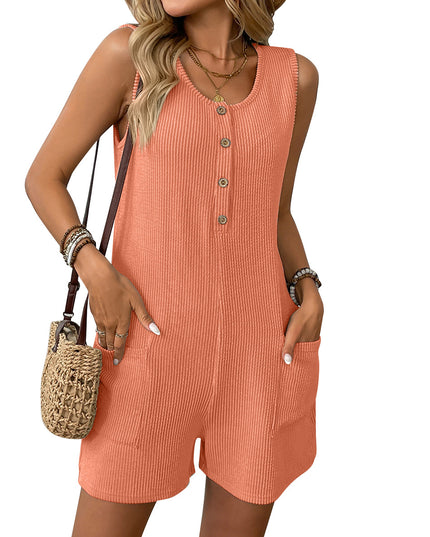 Women's Summer Sleeveless Jumpsuit with Pockets Orange Jumpsuit