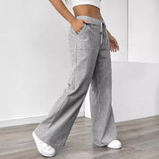 Women’s Striped Wide‑Leg Trousers Gray Trousers