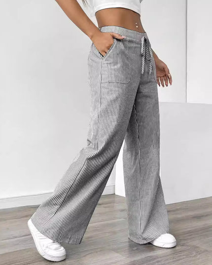 Women’s Striped Wide‑Leg Trousers Gray Trousers
