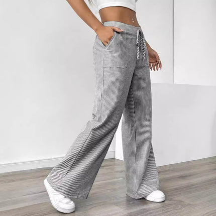 Women’s Striped Wide‑Leg Trousers Gray Trousers