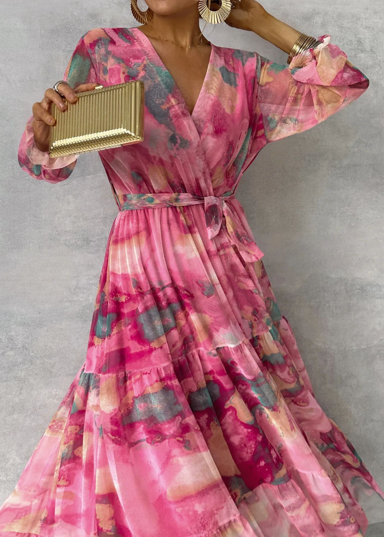 Elegant Floral Chiffon Maxi Dress Dresses
