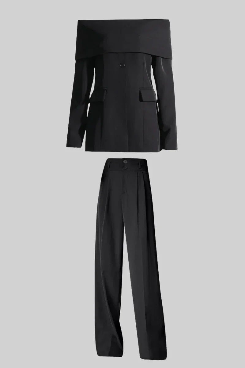 Delia™ | Black Cut Out Off Shoulders Set Two piece set