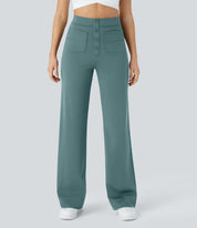 Jade | Elastic pants with high Waist Stone green Trousers