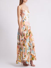 Abstract Print Open Back Pleated Maxi Dress Dresses