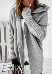 Oversized Bat-Sleeve Hooded Cardigan – Chic Comfort Grey Women Jacket