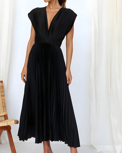 Élodie Lavin | V-Neck Solid Maxi Dress Black Dresses