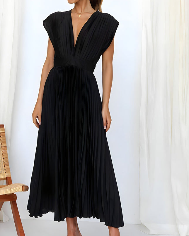 Élodie Lavin | V-Neck Solid Maxi Dress Black Dresses