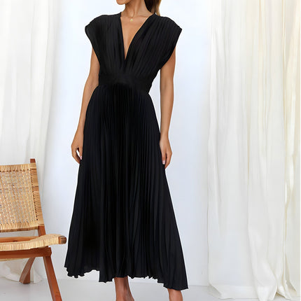 Élodie Lavin | V-Neck Solid Maxi Dress Black Dresses