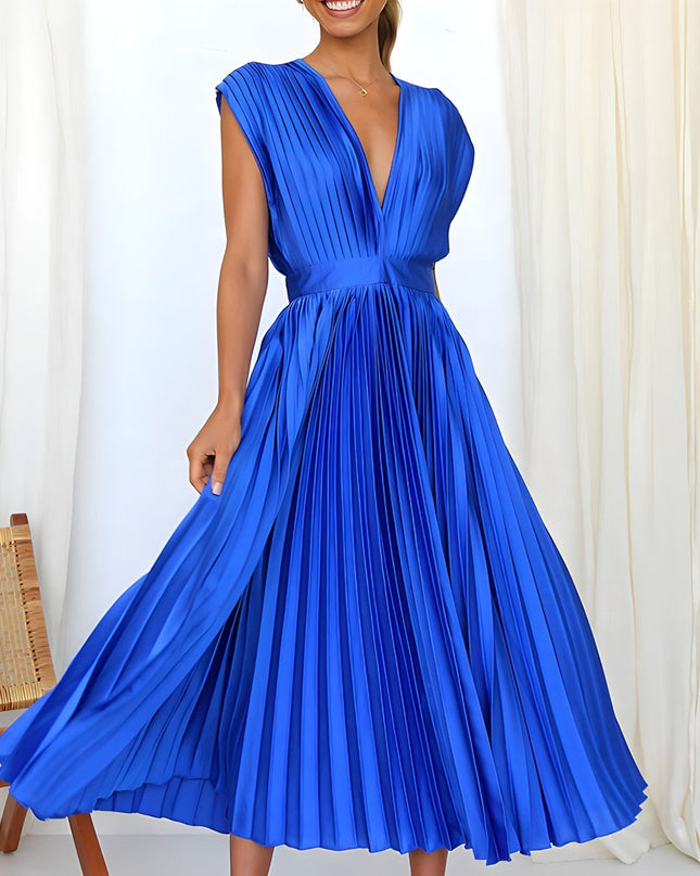 Élodie Lavin | V-Neck Solid Maxi Dress Blue Dresses