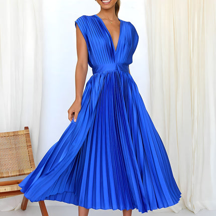 Élodie Lavin | V-Neck Solid Maxi Dress Blue Dresses
