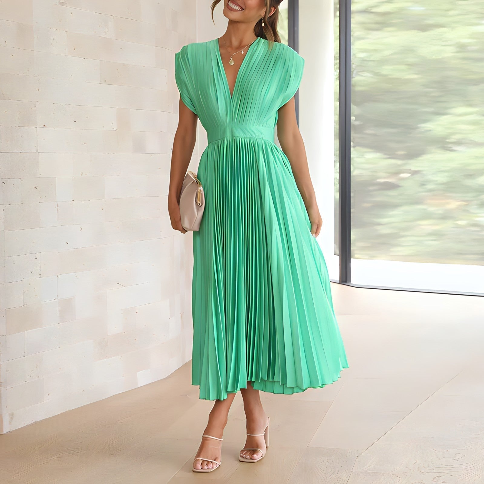 Élodie Lavin | V-Neck Solid Maxi Dress Green Dresses