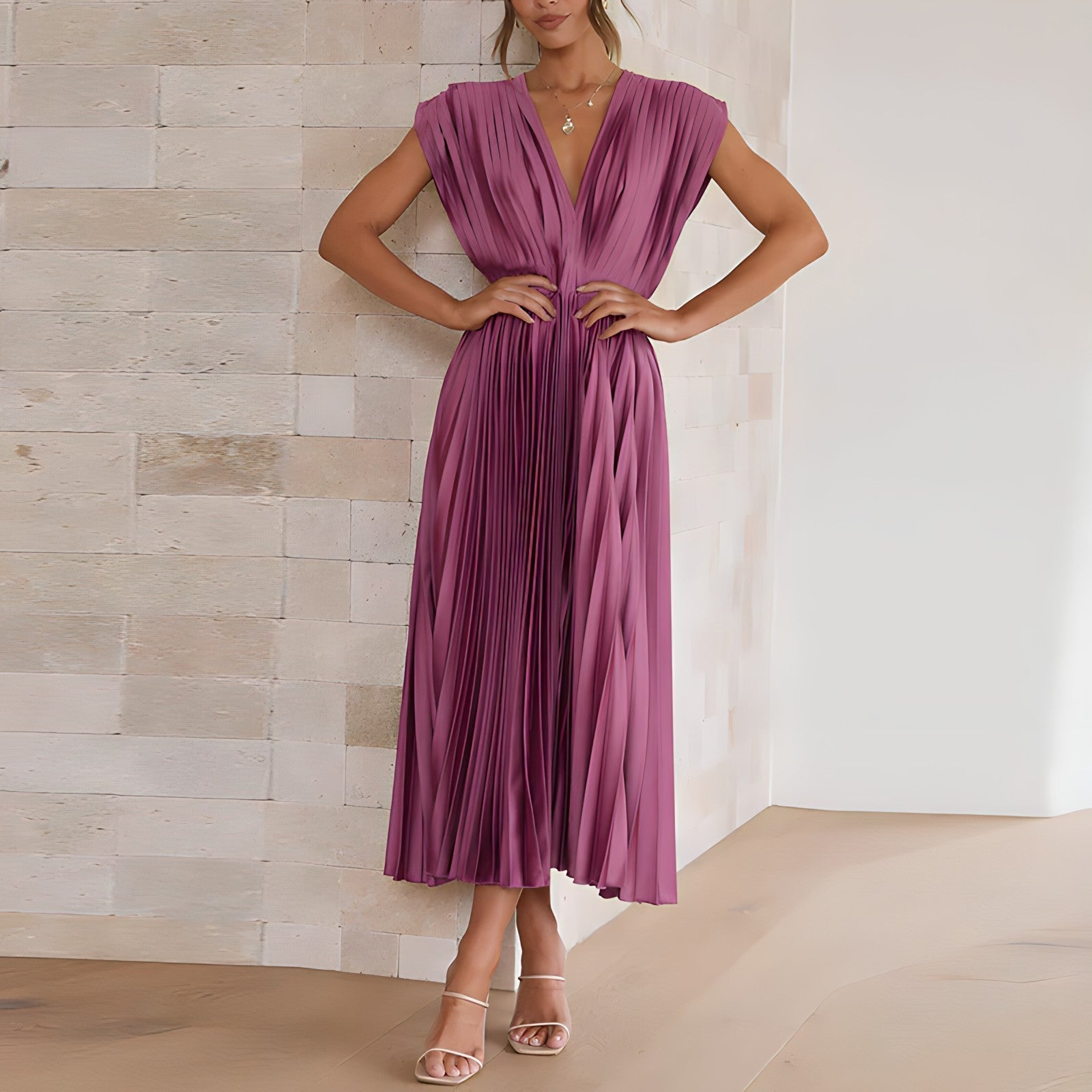 Élodie Lavin | V-Neck Solid Maxi Dress Purple Dresses