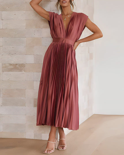 Élodie Lavin | V-Neck Solid Maxi Dress Red Dresses